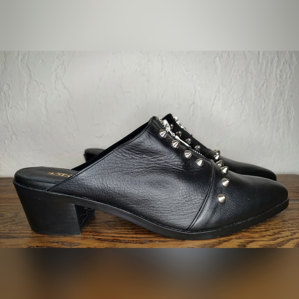 Modern Vice Vicious Black Italian Leather Studded Mules Goth Punk Industrial - Picture 4 of 11